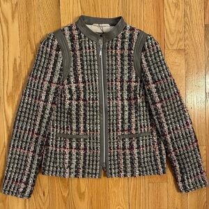 BASLER Tweed Leather Trim Zip Front Blazer Jacket Women’s 4